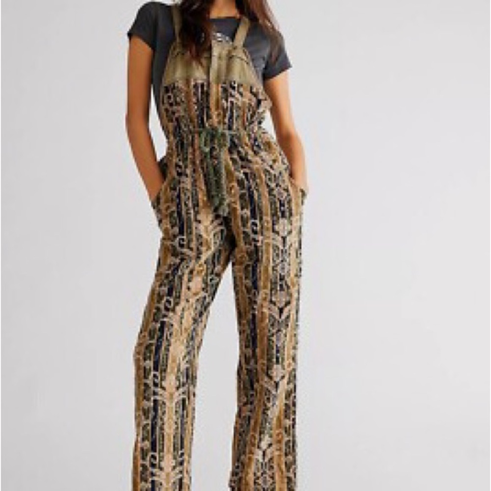 Free People Olive & Black Printed Jumpsuit